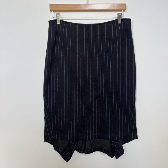 Max Mara Pencil Skirt Pin Stripe Ruffle Dark Navy Blue Designer Workwear size 46 - Picture 13 of 13